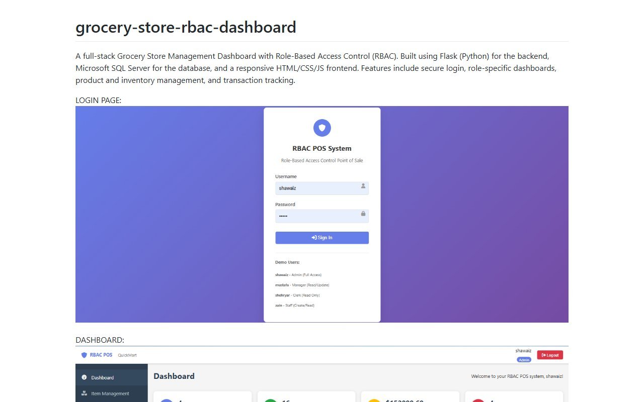 Grocery Store RBAC Dashboard